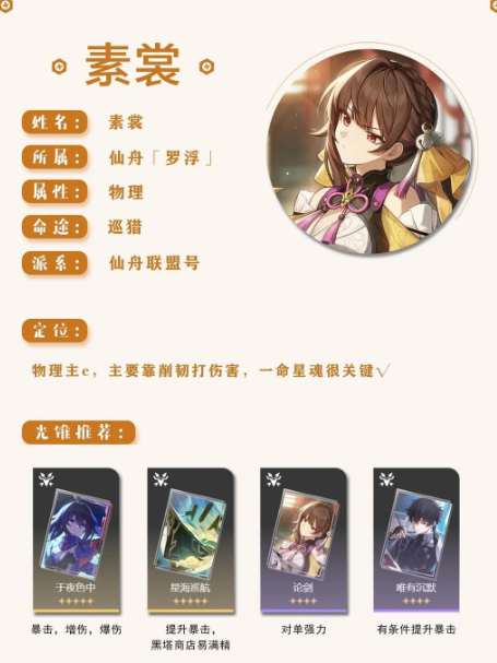 崩坏星穹铁道素裳技能解析及配装攻略
