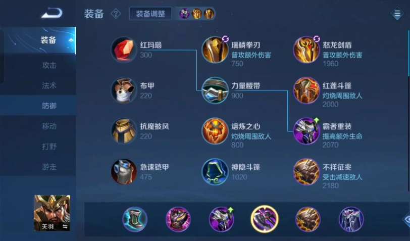 王者荣耀关羽kpl职业怎么出装