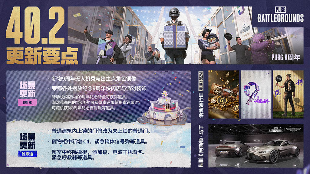 《PUBG》40.2版本更新,9周年纪念派对开启
